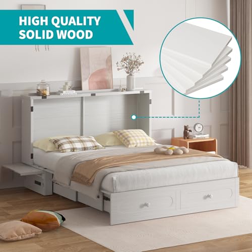 BALUS Murphy Cabinet Bed Queen with USB Charging Station, Tri-Fold Mattress, Dark Grey V81631