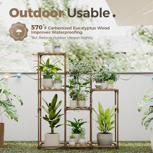 Bamworld Plant Stand Indoor Outdoor Wood Plant Rack 3 Tier Ladder D51744