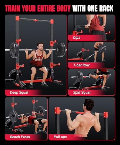 YOLEO Squat Rack with Adjustable Pull-Up Bar & Safety Arms for Home Gym S83351