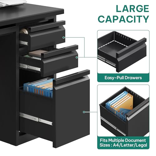YITAHOME Office Desk with 5 Drawers, Power Outlets, 57 Inch, Black I604444