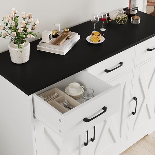 HOSTACK Modern Farmhouse Sideboard Buffet Cabinet with Barn Doors, White U8843