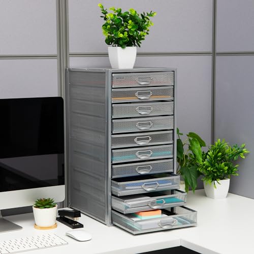 Mind Reader 10-Drawer Metal Mesh Desk Organizer, Silver N923041