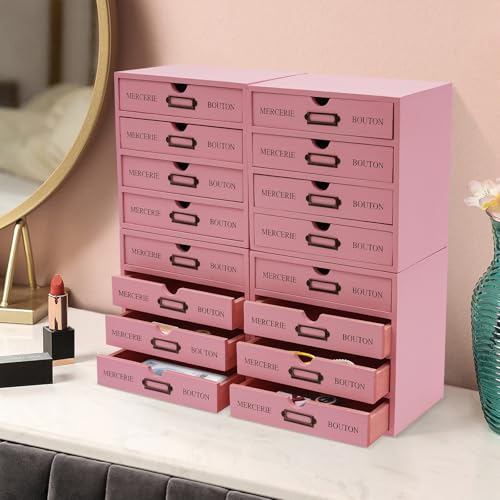 Vintage 16-Drawer Wooden Desktop Organizer with Iron Label Holders N538
