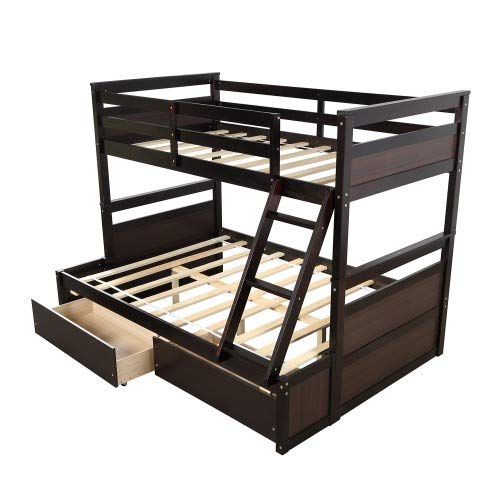 Twin Over Full Bunk Bed with Ladder, Solid Wood, Gray Y4986