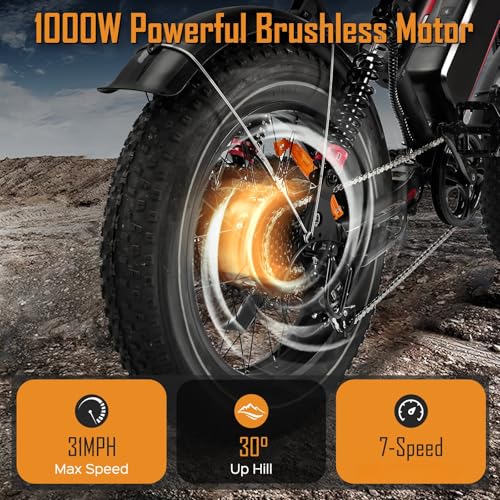 S8 Electric Bike for Adult, 1000W 20" Fat Tire, Removable Battery, 7-Speed G502644