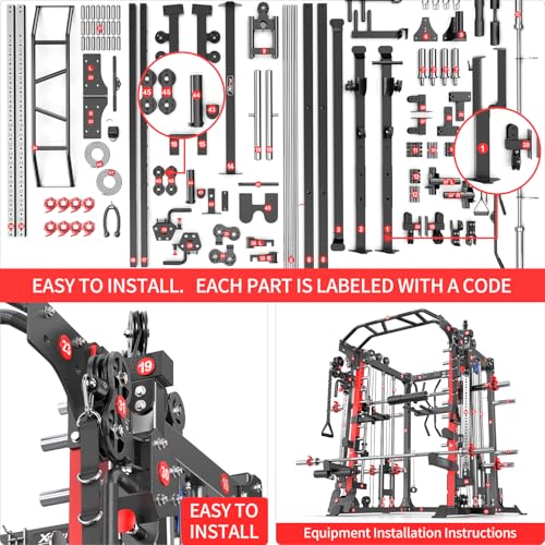 Power Cage Smith Machine Power Rack with Cable Crossover for Home Gym X175525