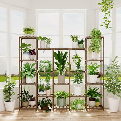 Bamworld Plant Stand Indoor Outdoor Wood Plant Rack 3 Tier Ladder D51744