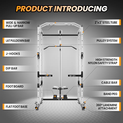 Power Cage with LAT Pulldown and Cable Pulley System for Home Gym N4466