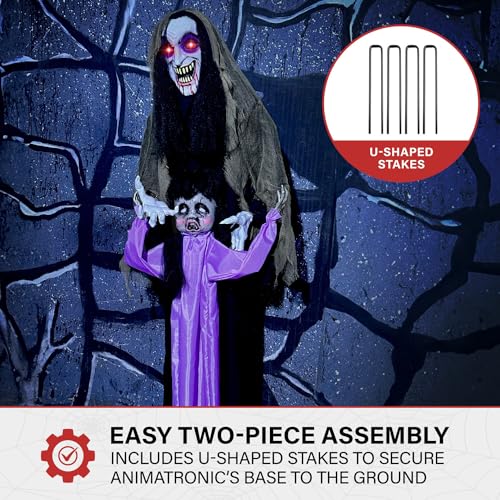 Haunted Hill Farm 5.25-ft Standing Gravekeeper Animatronic with Red LED Eyes and Sound Effects X9371