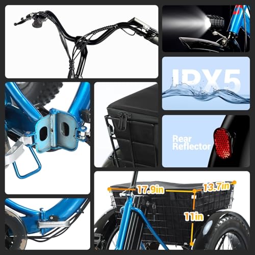 Electric Tricycle for Adults, 20" x 4.0 Fat Tire, 750W, Foldable 3-Wheel, Blue M791