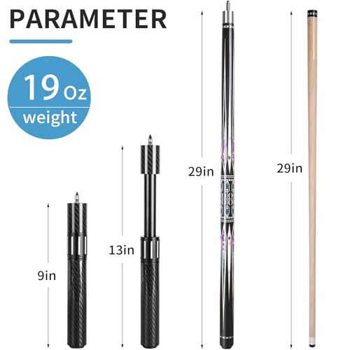 lotmusic Premium Pool Stick with Telescopic Fiber Extension Cue, 58 Inch Set with Case W47144