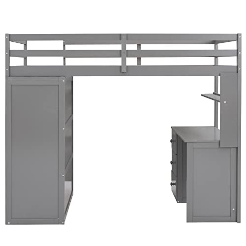 Harper & Bright Designs Full Loft Bed with Desk, Wardrobe, Solid Wood N868457