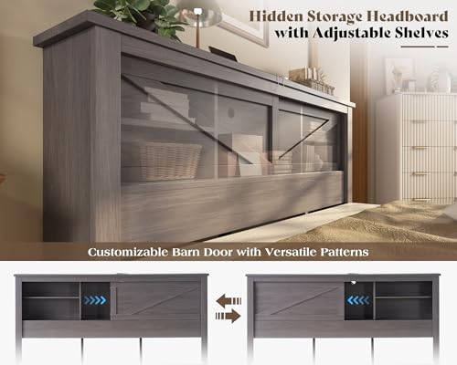 AMERLIFE King Bed Frame with Bookcase Headboard and Charging Station V4787