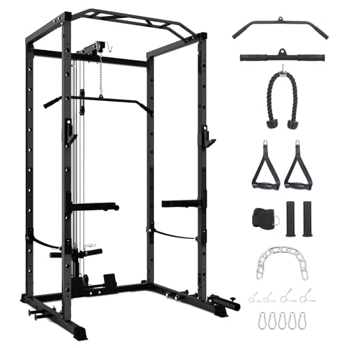 Power Cage with LAT Pulldown and Cable Pulley System for Home Gym N4466