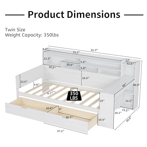 Bellemave Twin Corner Bed Frame with Storage Shelves and Desk, Gray L74206