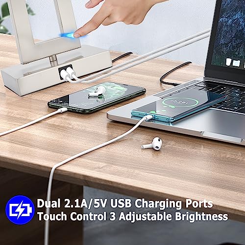 22" Touch Control Table Lamps with USB Ports, Dimmable, Gold & White V1178