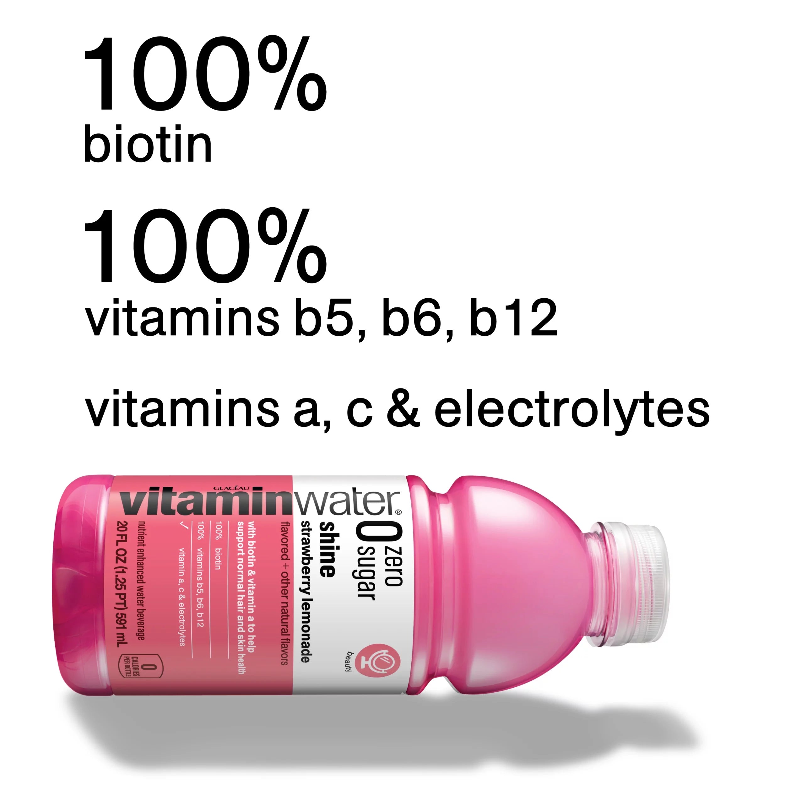 Vitaminwater Zero Sugar Shine Electrolyte Enhanced Water, Strawberry Lemonade, 20 fl oz, 12 Pack V746