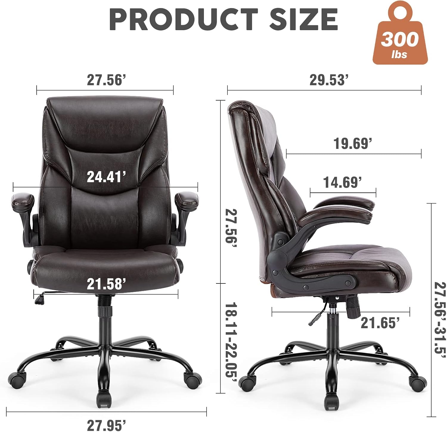 Executive PU Leather High Back Ergonomic Office Chair, Brown D65245