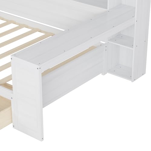 Bellemave Twin Corner Bed Frame with Storage Shelves and Desk, Gray L74206