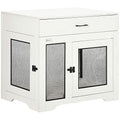 dog crate furniture with soft water-resistant cushion, dog crate end table with drawer, puppy crate for small dogs indoor with 2 doors, white