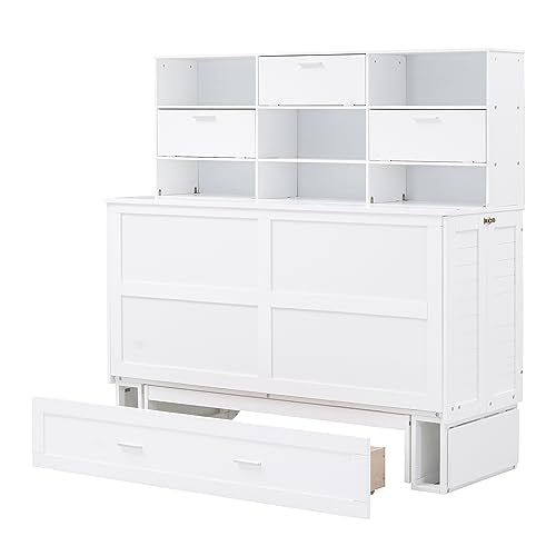 Queen Size Solid Pine Murphy Bed Chest with Charging Station and Storage Drawer K498