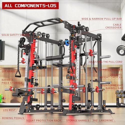Power Cage Smith Machine Power Rack with Cable Crossover for Home Gym X175525