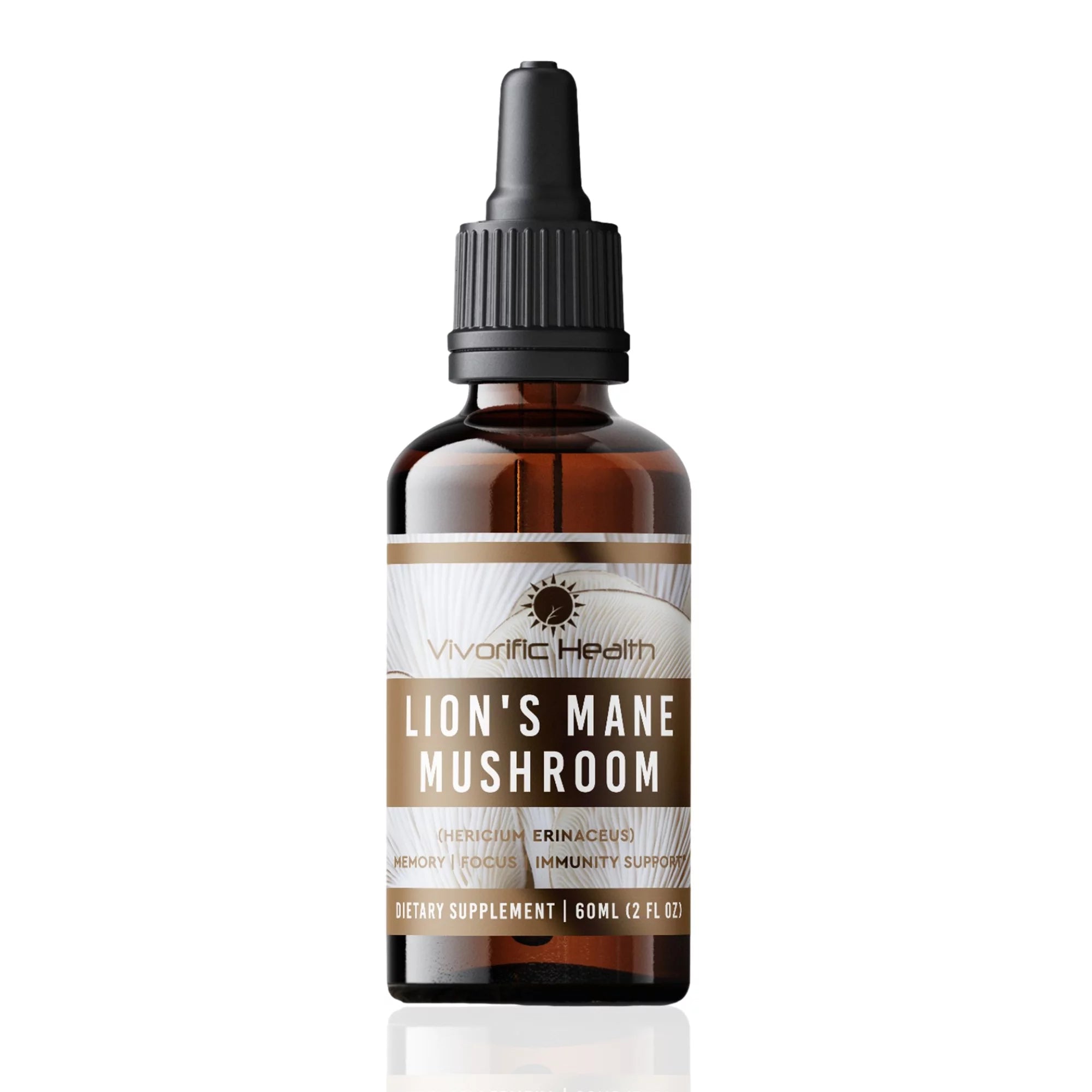 Vivorific Health Lion's Mane Mushroom Supplement Tincture | Alcohol Free Brain and Memory Drops | Mental Clarity, Focus and Memory Support 2 fl. Oz (95 Servings)