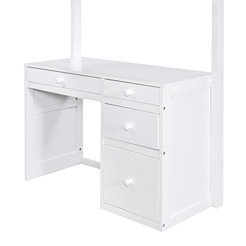 Harper & Bright Designs Full Size Loft Bed with Wardrobe and Desk, Solid Wood, White R4710