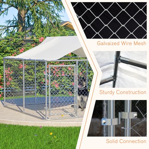 Large Outdoor Dog Kennel Heavy Duty Galvanized Steel with Waterproof Cover V616855