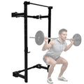 PRx Performance Wall Mounted Folding Power Squat Rack - Heavy Duty Adjustable Pull Up Bar, Space Saving Home Gym Equipment with Durable J-Cups, Ideal for Weight Lifting and Strength Training - Black
