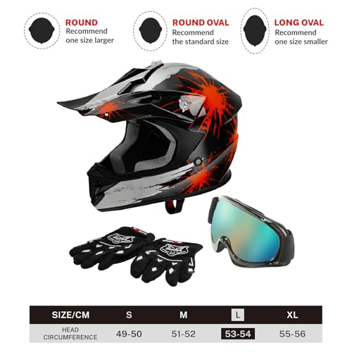 SLMOTO Dot Youth Kids Motocross Offroad Helmet with Goggles and Gloves Blue Skull D851858