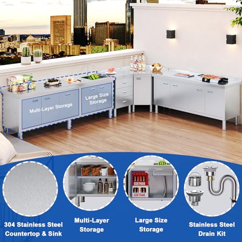 ZZV Freestanding Stainless Steel Utility Sink with Cabinet I631996