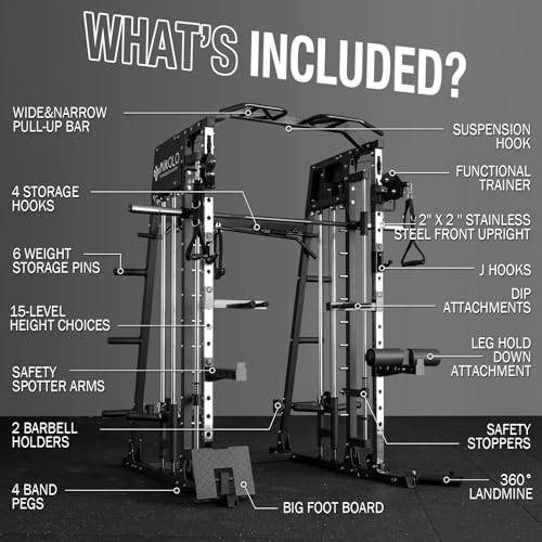 Mikolo Smith Machine 2200lbs Squat Rack with Lat Pulldown & Cable Crossover E219