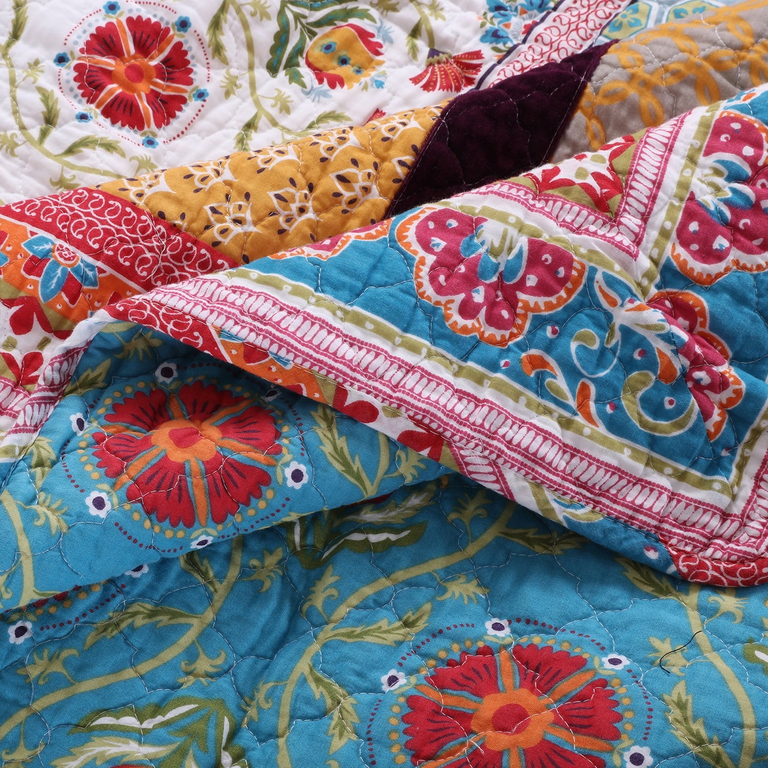 Tori Reversible Cotton Quilt Set, Modern Bohemian, 3-Piece King/Cal King R502701