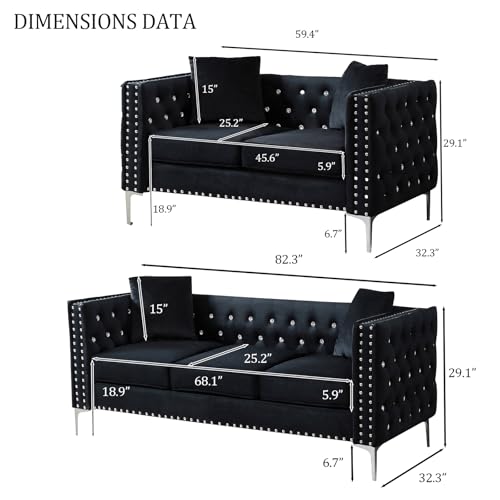Velvet Loveseat and 3 Seater Sofa Set with Jeweled Button Tufted, Beige Y532619