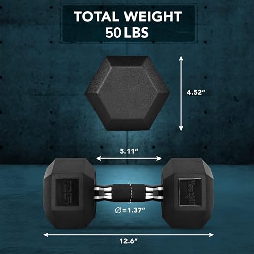 Yes4All Chrome Rubber Grip Hex Dumbbells Pair 10-30 LBS N436