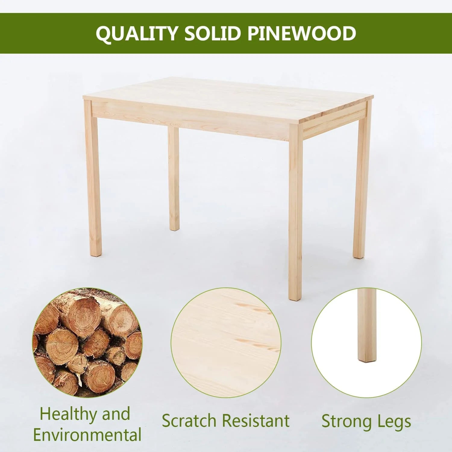 RUNFAYBIU Dining Table Set for 4 with Pine Wood and 4 Chairs Y285