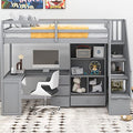Harper & Bright Designs Twin Size Loft Bed with L-Shaped Desk and Stairs, Solid Wood, White D768