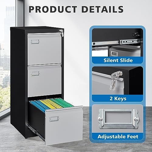 2 Drawer Vertical File Cabinet with Lock for Letter Size, Steel Office Storage Y50014