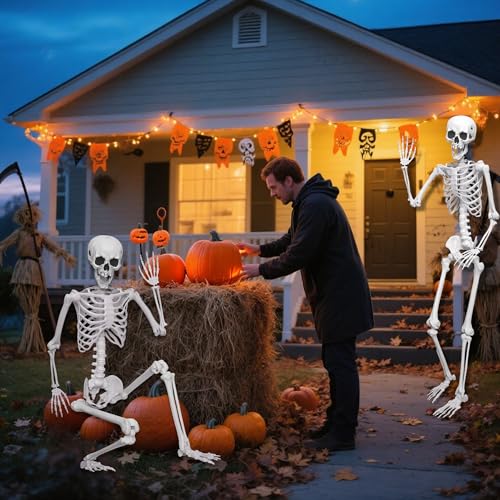 Halloween Skeleton Decoration 5.4ft Realistic Plastic with Movable Joints Gray U13918