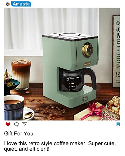 Amaste Drip Coffee Maker, 25 Oz Glass Pot, Retro Style with Reusable Filter Y974