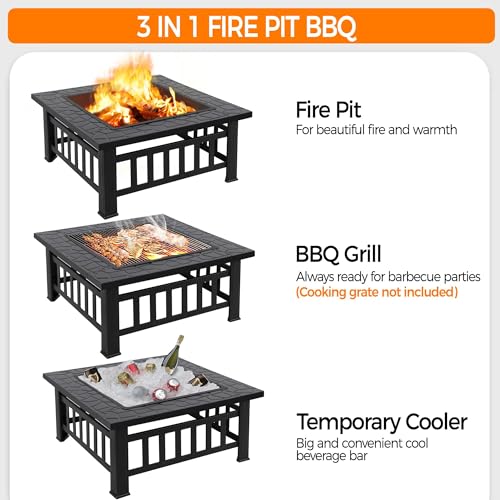 Yaheetech Fire Pit Table 32in Square Metal Outdoor Patio Fireplace L506