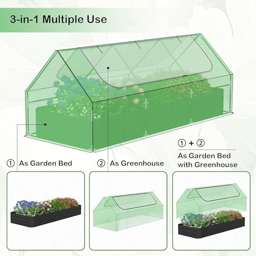 4x3x3ft Galvanized Raised Garden Bed with Cover and Zipper Windows T3329