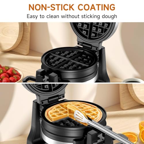 Double Belgian Waffle Maker 1400W, Rotating Nonstick Plates, Stainless Steel P913