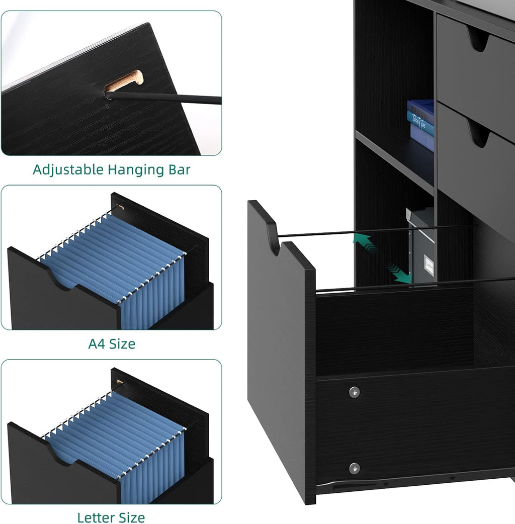YITAHOME 3 Drawer Mobile Wood File Cabinet for Home Office, Black P51639