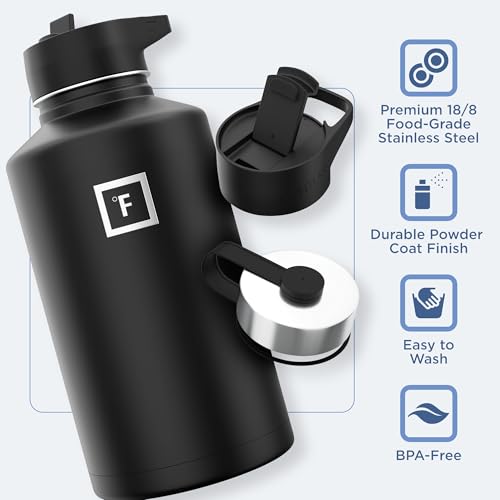 IRON °FLASK Stainless Steel Insulated Water Bottle with 3 Lids, 40 oz U19688