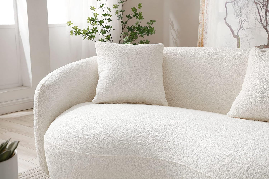 Curved Boucle Upholstered Cloud Couch with 3 Throw Pillows, Beige O9888