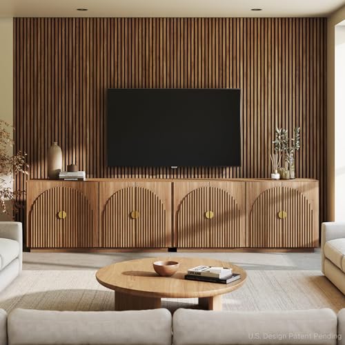 BELLEZE 65 Inch Fluted Buffet Cabinet with Storage, Caramel Brown U96619