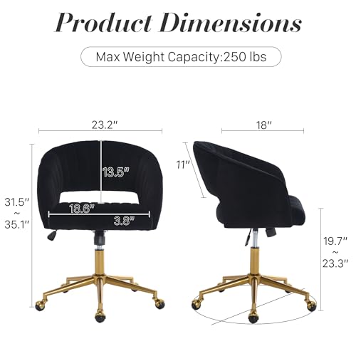 Modern Corduroy Swivel Desk Chair with Gold Base, Black Z8760