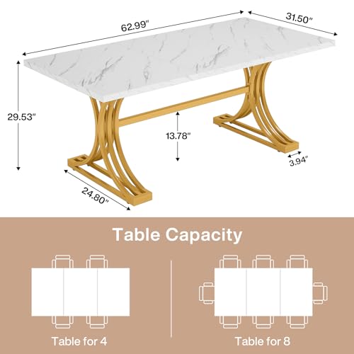 Tribesigns 63-Inch Rectangular Dining Table for 4 to 6, Grey Top with Metal Legs H560